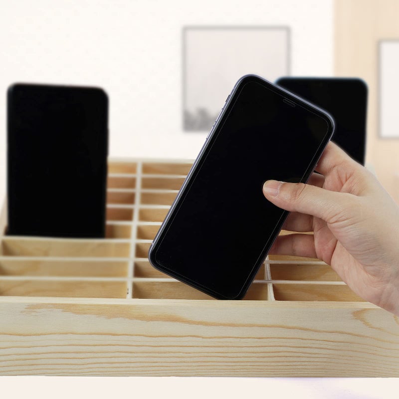 Ozzptuu 36-Grid Wooden Cell Phone Holder Desktop Organizer Storage Box for Classroom Office (36-Grid) - Image 5